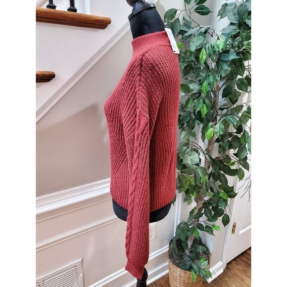 BP. Women's Red Cotton Long Sleeve Mock Neck Pullover Knit Sweater Size 2XS - Picture 5 of 12